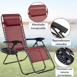 Pack 2 Tumbonas Plegables Gravedad Cero para Jardín, Playa y Piscina, Sillas Exterior Reclinables, Bandeja y Acero Anticorrosión