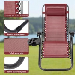 Pack 2 Tumbonas Plegables Gravedad Cero para Jardín, Playa y Piscina, Sillas Exterior Reclinables, Bandeja y Acero Anticorrosión