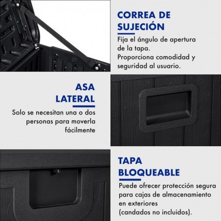 Baúl Exterior de Resina Impermeable 205-450L | Arcón de Jardín Resistente a la Intemperie con Tapa y Asa