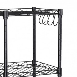 Estantería metálica blanca 5 baldas ajustables con ganchos laterales | 145x30x30cm | Estante almacenamiento resistente