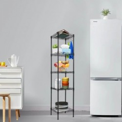 Estantería metálica blanca 5 baldas ajustables con ganchos laterales | 145x30x30cm | Estante almacenamiento resistente