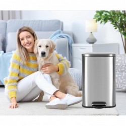 Cubo de Basura para la Cocina, 50 L, Cubo de Pedal de Acero con Tapa, Cierre Suave, Acero Inoxidable.