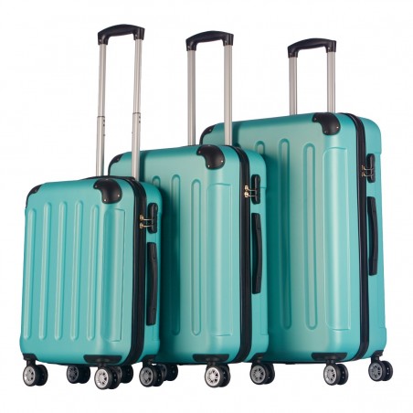 Juego de 3 Maletas Rígidas Tiffany Blue - Set Trolley Cabina, Mediana y Grande con 4 Ruedas y Candado
