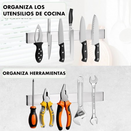 Barra Magnética para Cuchillos de Acero Inoxidable 30cm o 40cm | Soporte Cuchillero con Adhesivo 3M y Tornillos