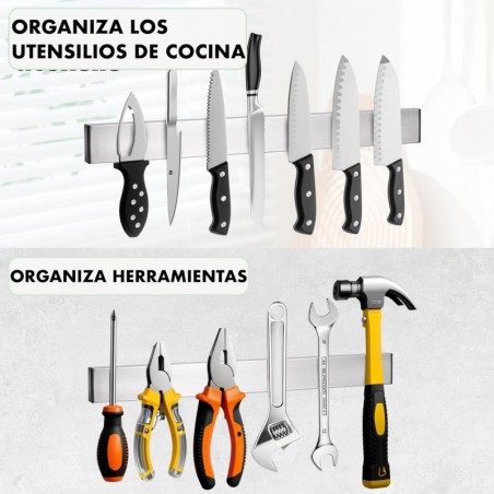 Barra Magnética para Cuchillos de Acero Inoxidable 30cm o 40cm | Soporte Cuchillero con Adhesivo 3M y Tornillos