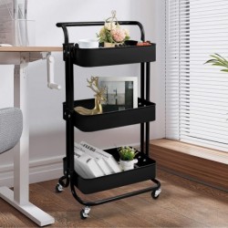 Carro De Cocina Metalico con Ruedas. Carrito Auxiliar Multiuso.3 Cajones de Almacenamiento. 85x43x37cm. Salón, oficina.