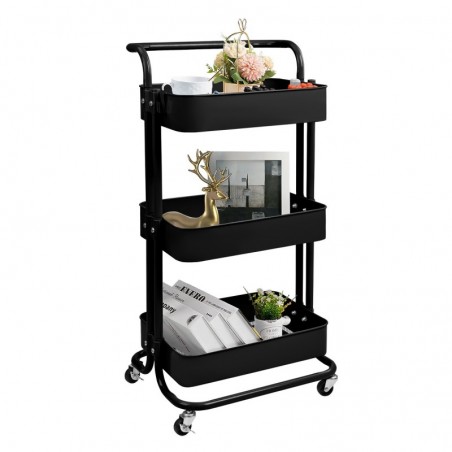 Carro Auxiliar de Cocina Metálico con 3 Cajones y Ruedas Giratorias - Carrito Multiuso para Salón y Oficina 85x43x37 cm