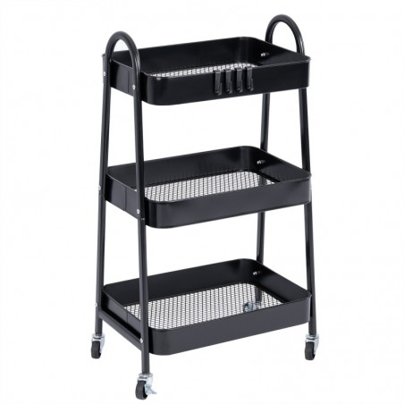 Carro de Cocina Metálico con Ruedas. Carrito Auxiliar Multiuso. 3 Cajones de Almacenamiento. Cocina, Salón, Oficina