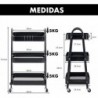 Carro de Cocina Metálico con Ruedas. Carrito Auxiliar Multiuso. 3 Cajones de Almacenamiento. Cocina, Salón, Oficina