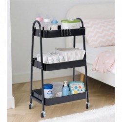 Carro de Cocina Metálico con Ruedas. Carrito Auxiliar Multiuso. 3 Cajones de Almacenamiento. Cocina, Salón, Oficina