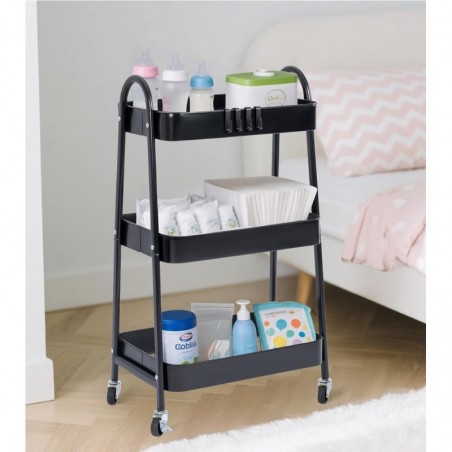 Carro de Cocina Metálico con Ruedas. Carrito Auxiliar Multiuso. 3 Cajones de Almacenamiento. Cocina, Salón, Oficina