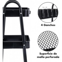 Carro de Cocina Metálico con Ruedas. Carrito Auxiliar Multiuso. 3 Cajones de Almacenamiento. Cocina, Salón, Oficina