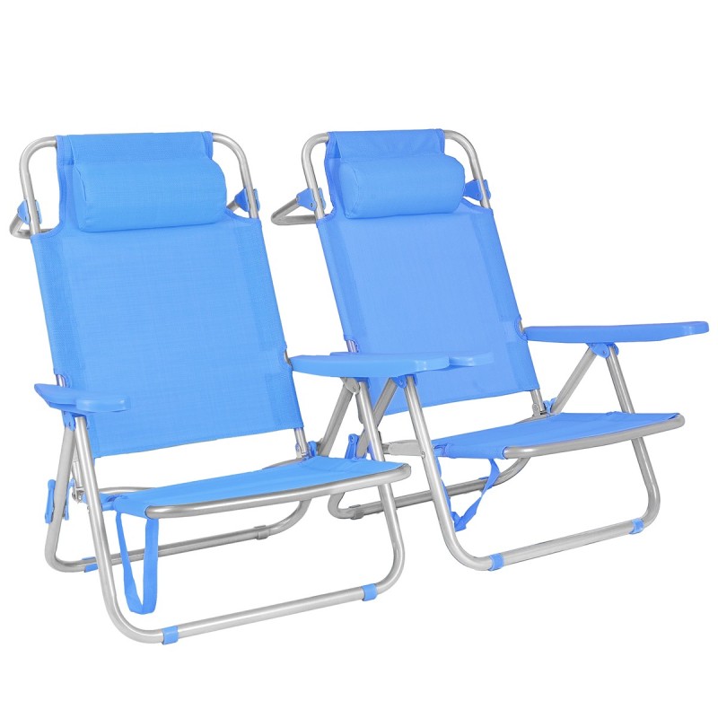 Pack 2 Sillas de Playa Reclinables T-lovendo AM-BC02-Aquamarine | Ligera, Portátil y Cómoda