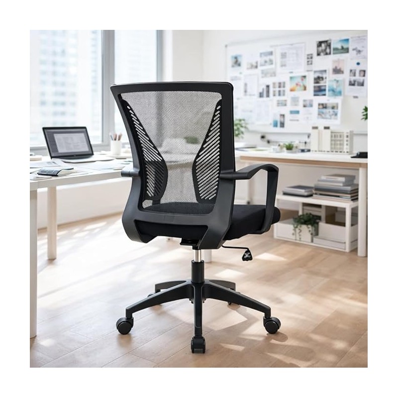 Silla de Oficina Ergonómica con Ruedas y Soporte Lumbar | Respaldo Malla Transpirable Ajustable en Altura hasta 150kg