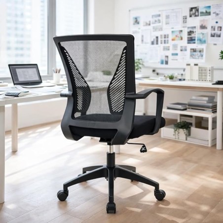 Silla de Oficina Ergonómica con Ruedas y Soporte Lumbar | Respaldo Malla Transpirable Ajustable en Altura hasta 150kg