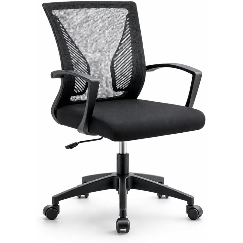 Silla de Oficina Ergonómica con Ruedas y Soporte Lumbar | Respaldo Malla Transpirable Ajustable en Altura hasta 150kg