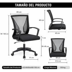Silla de Oficina Ergonómica con Ruedas y Soporte Lumbar | Respaldo Malla Transpirable Ajustable en Altura hasta 150kg