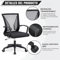Silla de Oficina Ergonómica con Ruedas y Soporte Lumbar | Respaldo Malla Transpirable Ajustable en Altura hasta 150kg