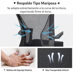 Silla de Oficina Ergonómica con Ruedas y Soporte Lumbar | Respaldo Malla Transpirable Ajustable en Altura hasta 150kg