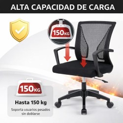 Silla de Oficina Ergonómica con Ruedas y Soporte Lumbar | Respaldo Malla Transpirable Ajustable en Altura hasta 150kg