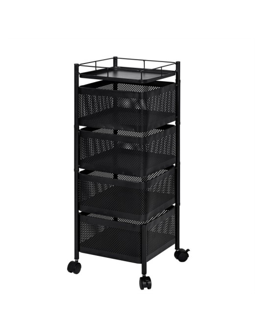 Carro Auxiliar Metálico con 3 Cestas Plegables y Ruedas - Carrito Organizador para Cocina y Verdulero