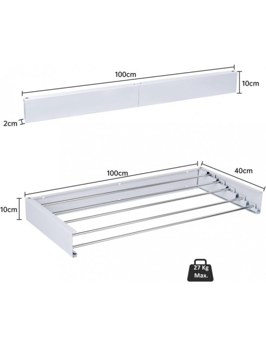 Tendedero de Pared Plegable Extensible Retráctil - Barra de Secado con 5 Tubos de Aluminio y Capacidad 30 kg 80cm -100cm