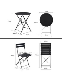 Set de Mesa y 2 Sillas Plegables para Jardín y Terraza - Muebles de Exterior en Metal y Madera Estilo Retro