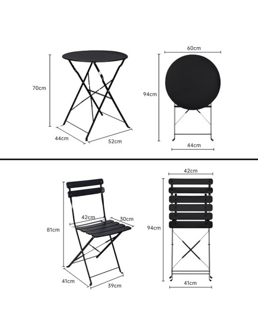 Set de Mesa y 2 Sillas Plegables para Jardín y Terraza - Muebles de Exterior en Metal y Madera Estilo Retro