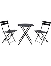 Set de Mesa y 2 Sillas Plegables para Jardín y Terraza - Muebles de Exterior en Metal y Madera Estilo Retro