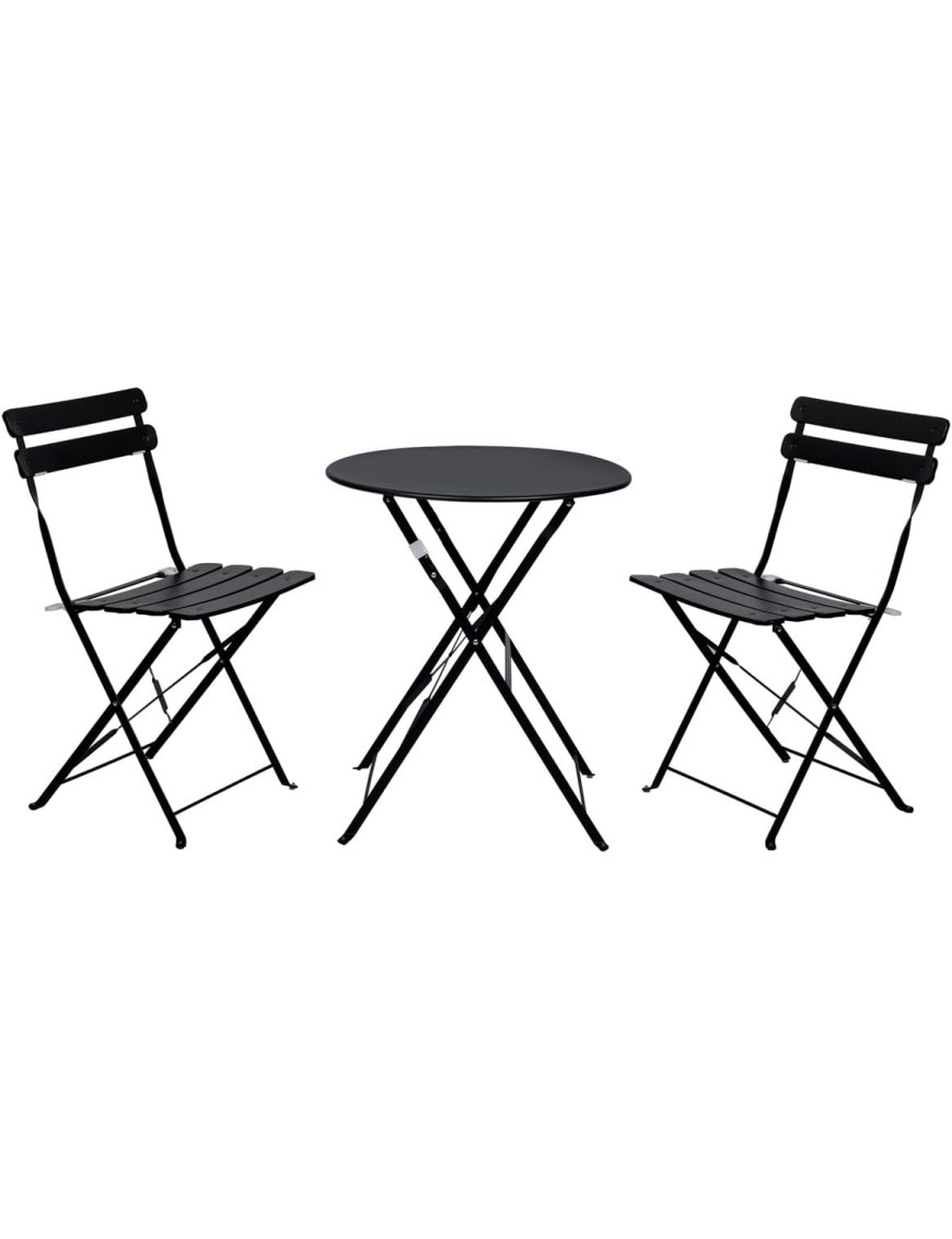 Set de Mesa y 2 Sillas Plegables para Jardín y Terraza - Muebles de Exterior en Metal y Madera Estilo Retro