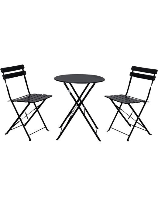 Set de Mesa y 2 Sillas Plegables para Jardín y Terraza - Muebles de Exterior en Metal y Madera Estilo Retro