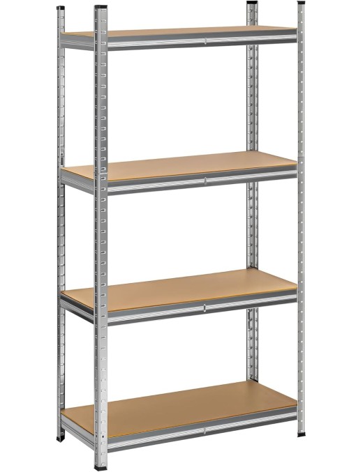 Estantería Metálica Almacenaje de Acero Galvanizado + 4 Baldas MDF, 140x70x30 cm, Modular, Baldas Ajustables, trastero