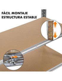 Estantería Metálica Almacenaje de Acero Galvanizado + 4 Baldas MDF, 140x70x30 cm, Modular, Baldas Ajustables, trastero