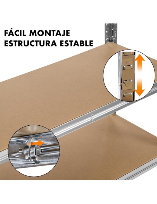 Estantería Metálica Almacenaje de Acero Galvanizado + 4 Baldas MDF, 140x70x30 cm, Modular, Baldas Ajustables, trastero