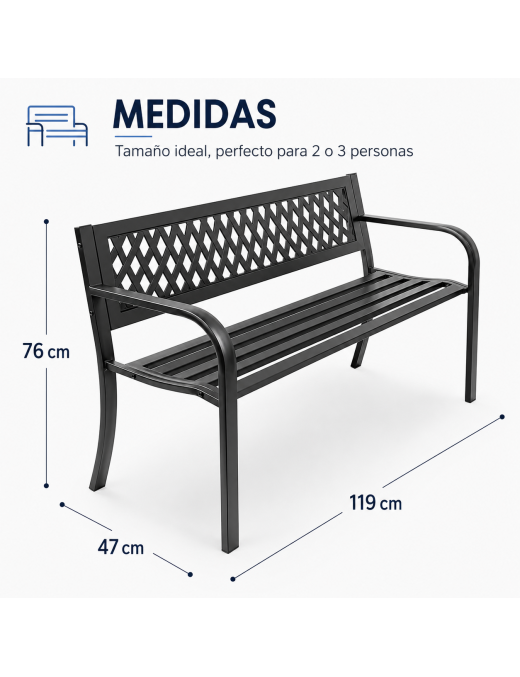 Banco Jardín Exterior T-LOVENDO de Metal 2-3 Plazas con Asiento Acero Resistente Anticorrosión - Terraza Patio Balcón