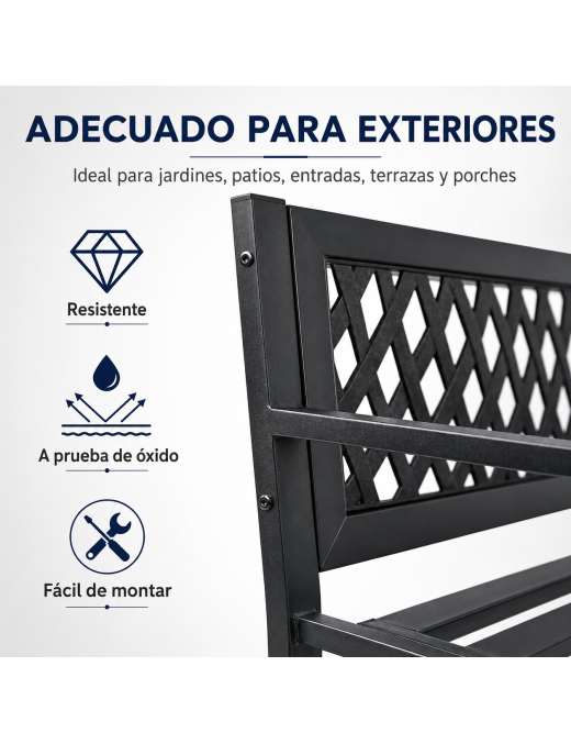 Banco Jardín Exterior T-LOVENDO de Metal 2-3 Plazas con Asiento Acero Resistente Anticorrosión - Terraza Patio Balcón