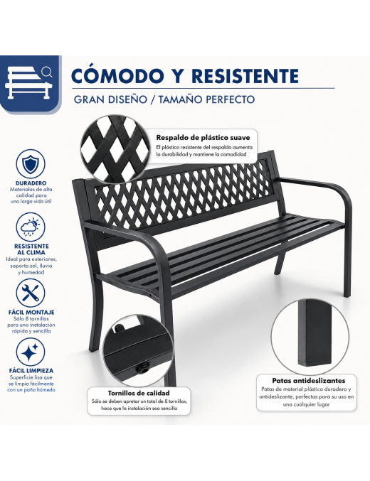Banco de Jardín Exterior de Metal 2-3 Plazas | Asiento de Acero Resistente | Ideal para Terraza, Patio, Porche o Balcón