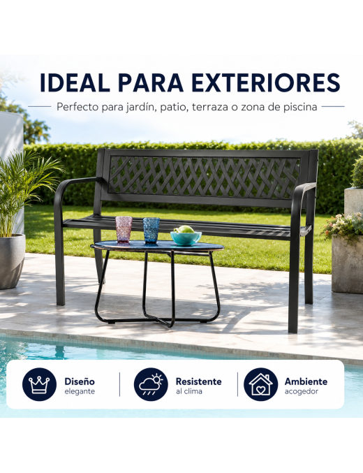 Banco Jardín Exterior T-LOVENDO de Metal 2-3 Plazas con Asiento Acero Resistente Anticorrosión - Terraza Patio Balcón
