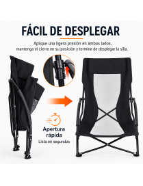 Silla Plegable Baja de Playa y Camping/Portátil y Compacta/Respaldo Transpirable/Reposabrazos Acolchados/Estructura de A
