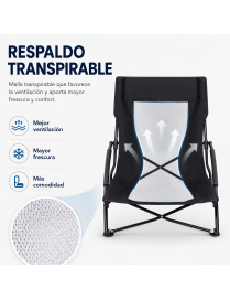 Silla Plegable Baja de Playa y Camping/Portátil y Compacta/Respaldo Transpirable/Reposabrazos Acolchados/Estructura de A