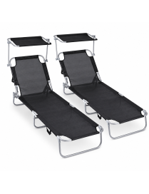 Pack 2 Tumbonas Plegables con Parasol Ajustable - Sillas de Playa y Piscina Reclinables en Textilene y Aluminio