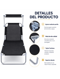 Pack 2 Tumbonas Plegables con Parasol Ajustable - Sillas de Playa y Piscina Reclinables en Textilene y Aluminio