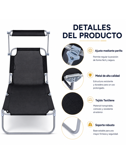 Pack 2 Tumbonas Plegables con Parasol Ajustable - Sillas de Playa y Piscina Reclinables en Textilene y Aluminio