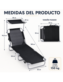 Pack 2 Tumbonas Plegables con Parasol Ajustable - Sillas de Playa y Piscina Reclinables en Textilene y Aluminio