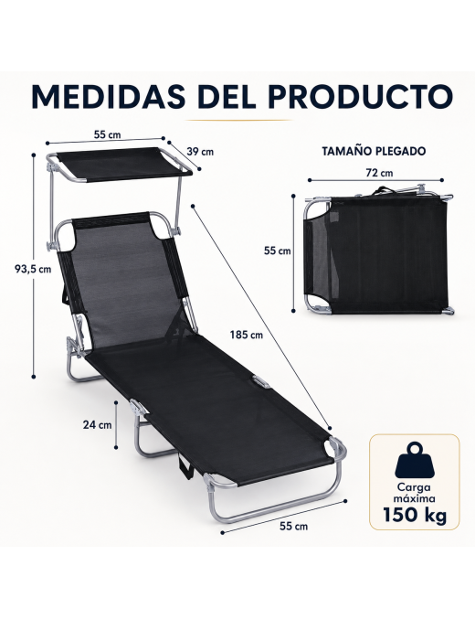 Pack 2 Tumbonas Plegables con Parasol Ajustable - Sillas de Playa y Piscina Reclinables en Textilene y Aluminio