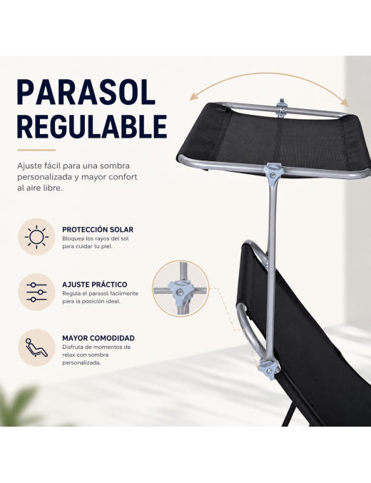 Pack 2 Tumbonas Plegables con Parasol Ajustable - Sillas de Playa y Piscina Reclinables en Textilene y Aluminio