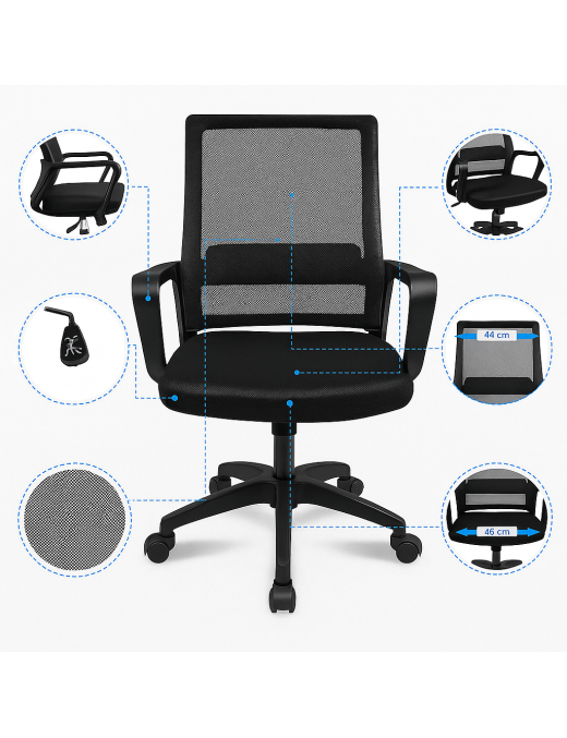 Silla de Oficina Ergonómica Giratoria con Soporte Lumbar Ajustable y Malla Transpirable - Altura Regulable