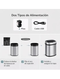 Cubo de Basura Automático T-LOVENDO con Sensor de Movimiento Acero Inoxidable - Apertura Sin Contacto para Cocina y Baño