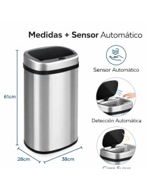 Cubo de Basura Automático T-LOVENDO con Sensor de Movimiento Acero Inoxidable - Apertura Sin Contacto para Cocina y Baño
