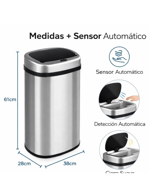 Cubo de Basura Automático T-LOVENDO con Sensor de Movimiento Acero Inoxidable - Apertura Sin Contacto para Cocina y Baño